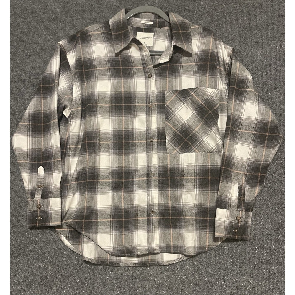 Abercrombie & Fitch Oversized Soft A&F Collection Flannel Size M Gray/White/Tan